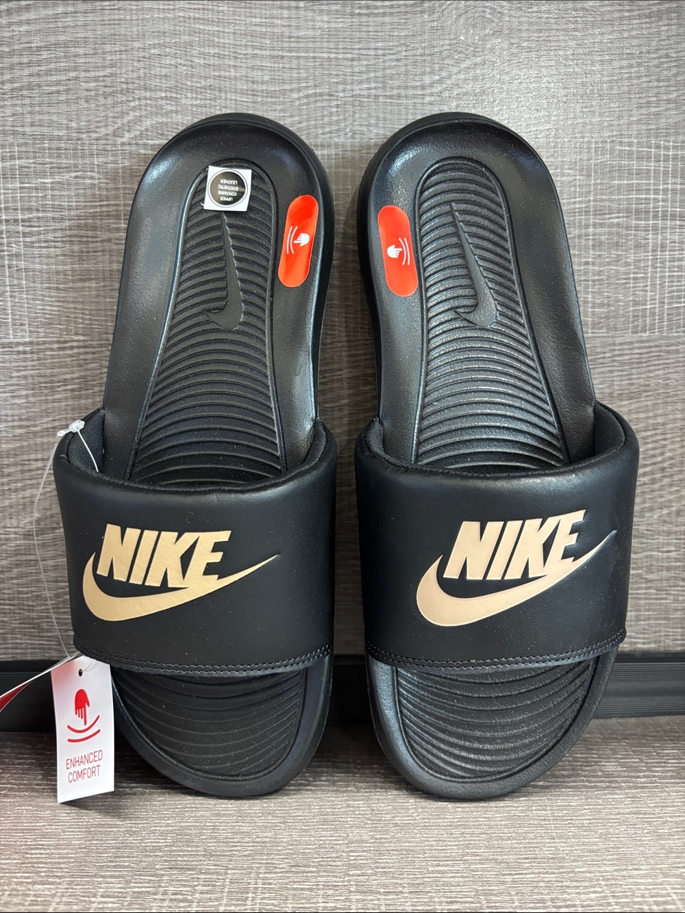Men's Nike Victori One Slides/Sandals (Black/Metallic Gold) - Size 8